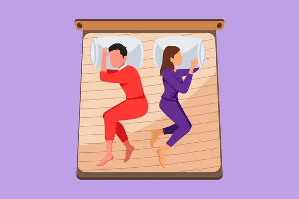 Çizimsel Düz Tasarım Kadın Erkek Uyurken Birbirlerine Sırtlarını Dönerler Evli — Stok Vektör