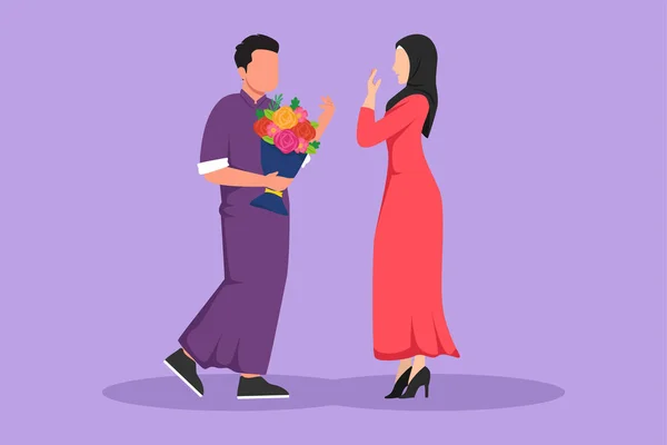 Χαρακτήρας Επίπεδη Σχέδιο Ευτυχισμένος Άραβας Κάνει Πρόταση Γάμου Όμορφη Γυναίκα — Διανυσματικό Αρχείο