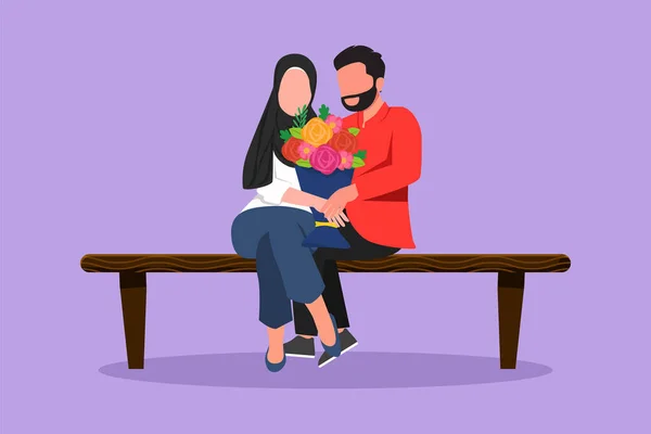 Cartoon Επίπεδη Στυλ Σχέδιο Άνθρωπος Δίνει Λουλούδια Στη Γυναίκα Και — Διανυσματικό Αρχείο