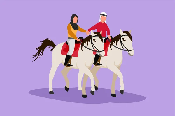 Dessin Animé Style Plat Dessin Romantique Couple Arabe Cheval Main — Image vectorielle