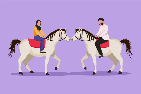 Dessin Animé Style Plat Dessin Romantique Couple Arabe Amour Équitation — Image vectorielle
