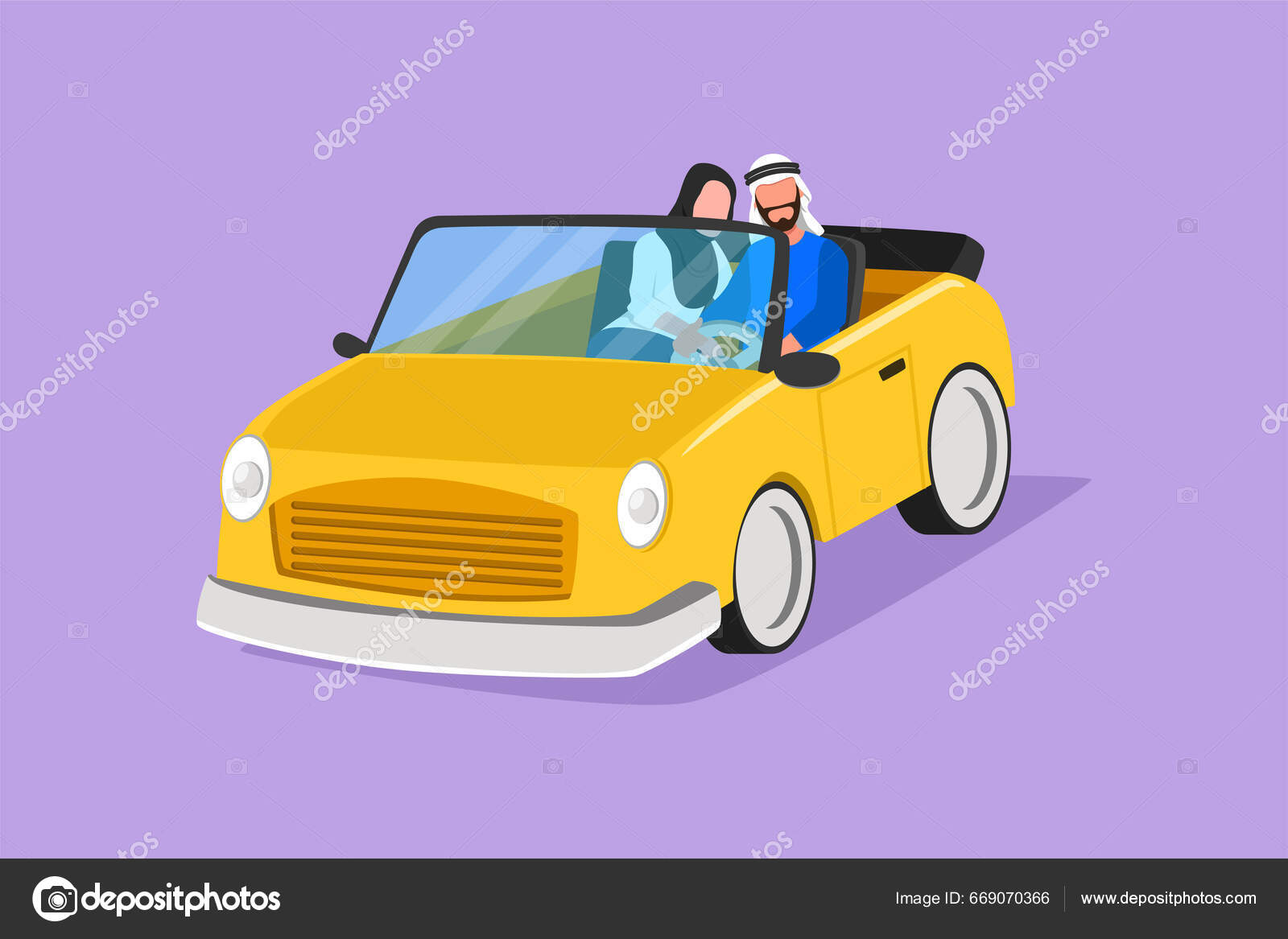 eine Illustration des glücklichen niedlichen gelben Autos