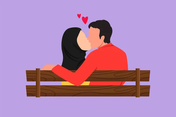 Caractère Plat Dessin Vue Arrière Couple Arabe Romantique Doux Baisers — Image vectorielle