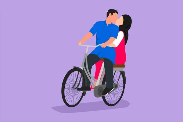 Χαρακτήρας Επίπεδη Σχέδιο Νέους Αγάπη Αραβικό Ζευγάρι Ποδηλασία Φιλιά Ένας — Διανυσματικό Αρχείο