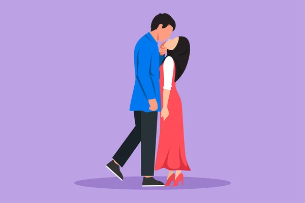 優れた関係を描くグラフィックフラットデザイン ロマンチックなカップルはキスして抱擁するのが大好きです 結婚記念日を祝う幸せな若いアラブ人と美しい女性 漫画スタイルベクターイラスト — ストックベクタ