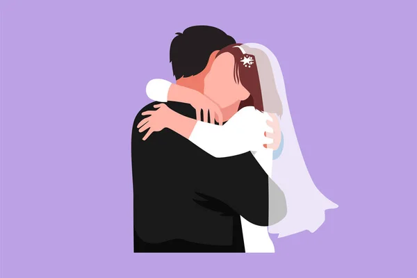 Graphisme Dessin Plat Joyeux Couple Marié Étreignant Avec Sourire Homme — Image vectorielle