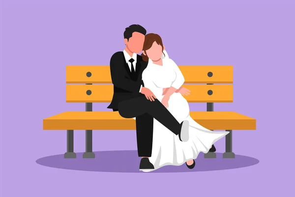 Grafikus Lapos Design Rajz Romantikus Házaspár Padon Parkban Boldog Férfi — Stock Vector