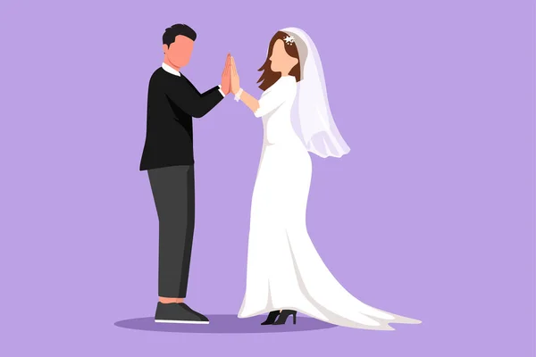 Cartoon Flachen Stil Zeichnung Niedlichen Mann Und Frau Tragen Hochzeitskleid — Stockvektor