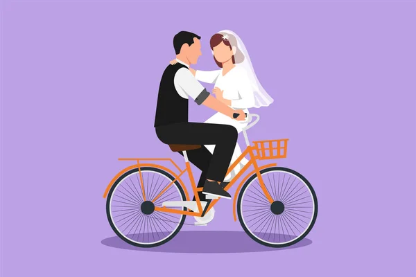 Carattere Piatto Disegno Felice Uomo Sposato Donna Bicicletta Faccia Faccia — Vettoriale Stock