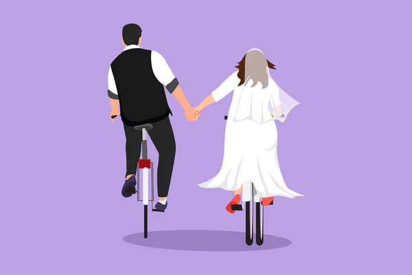 Personagem Plana Desenho Feliz Casal Romântico Passeio Bicicletas Volta Para —  Vetores de Stock