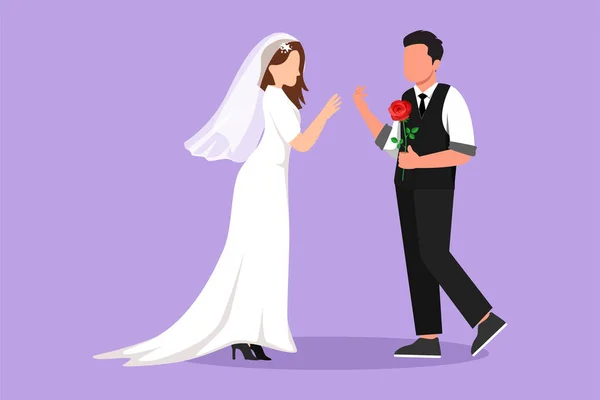 Cartone Animato Stile Piatto Disegno Adorabile Coppia Sposata Innamorata Appuntamento — Vettoriale Stock