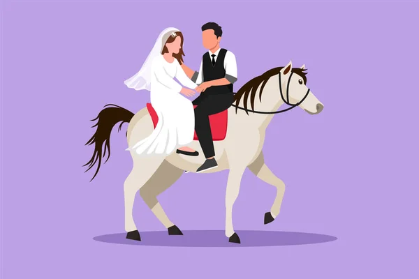 Cartone Animato Stile Piatto Disegno Romantico Coppia Sposata Innamorata Cavallo — Vettoriale Stock