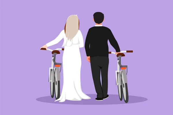 Cartoon Flachbild Ansicht Von Mann Und Frau Hochzeitskleid Die Zusammen — Stockvektor