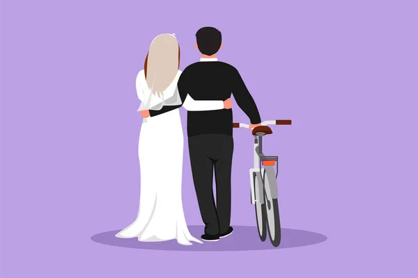 Grafický Plochý Design Kreslí Pohled Romantický Manželský Pár Cyklistickou Procházkou — Stockový vektor
