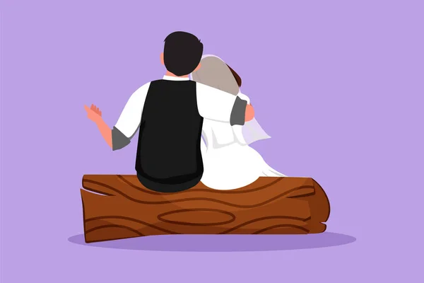 Graphisme Dessin Plat Personnes Mariées Dans Amour Assis Sur Bûche — Image vectorielle