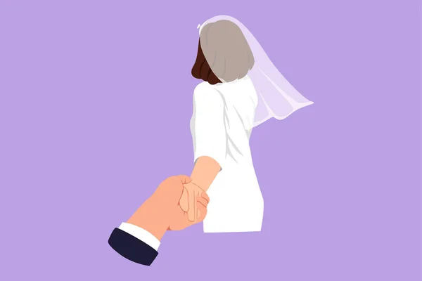 Charakter Flache Zeichnung Verheiratet Mädchen Führt Jungs Hand Schöne Frau — Stockvektor