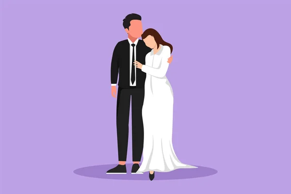 Grafický Plochý Design Kreslí Milující Manželský Pár Chůzi Objímání Držení — Stockový vektor
