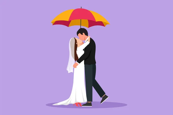 Персонаж Плоский Рисунок Романтическая Пара Влюблена Дождем Зонтиком Мужчина Красивая — стоковый вектор