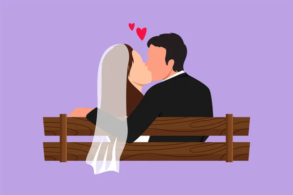 Evli Erkek Kadının Parkta Bankta Otururken Tatlı Bir Şekilde Öpüştüğü — Stok Vektör