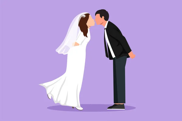 Graphisme Plat Dessin Romantique Couple Marié Amoureux Embrasser Homme Heureux — Image vectorielle