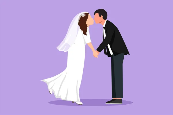 Графический Плоский Дизайн Рисунок Милая Романтическая Супружеская Пара Закрытыми Губами — стоковый вектор