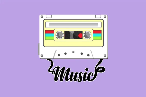 Character Flat Drawing Music Slogan Cassette Tape Logo Icon Retro — Stock Vector