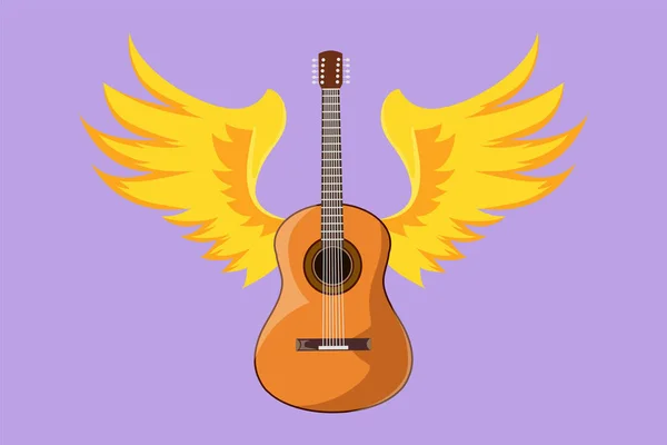 Character Flat Drawing Stylized Acoustic Guitar Angel Wings Musical Instrument — Stock Vector
