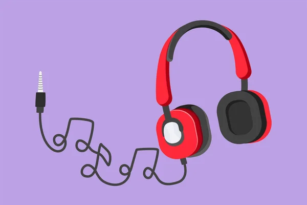 Dessin Animé Style Plat Écouteurs Stylisés Avec Gadget Musique Note — Image vectorielle