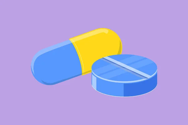 Karakter Lapos Rajz Készlet Tabletták Kapszulák Izometrikus Ikon Fájdalomcsillapítók Antibiotikumok — Stock Vector