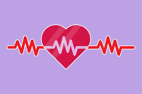 Pulso Coração Desenho Plano Caráter Com Logotipo Forma Amor Rótulo — Vetor de Stock