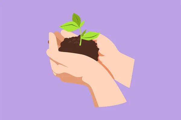 Cartoon Flat Style Drawing Hands Farmer Planting Seedlings Soil Hand — Stock Vector