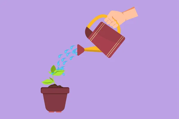 Graphic Flat Design Drawing Hand Holding Watering Can Watering Plant — Stock Vector