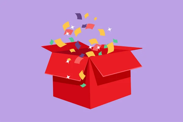 Κινούμενο Σχέδιο Επίπεδου Στυλ Ανοιχτό Κουτί Δώρου Και Κομφετί Μπείτε — Διανυσματικό Αρχείο