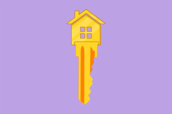 Cartoon Flachen Stil Zeichnung Gelben Schlüssel Und Haus Symbol Form — Stockvektor
