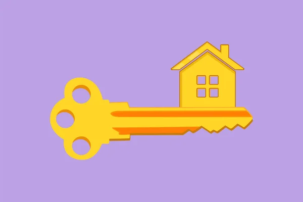 Grafische Flache Entwurfszeichnung Stilisierter Schlüssel Mit Hausform Symbol Home Security — Stockvektor