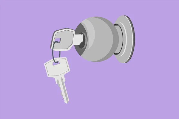 Cartoon Flat Style Drawing Door Knob Locks Keys Isolated Blue — Stock Vector