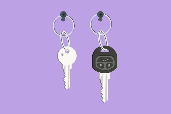 Character Flat Drawing Car House Keys Hanging Wall Logo Icon — Stock Vector