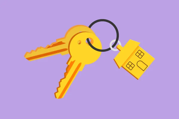 Cartoon Flat Style Drawing Keychain Key Ring Two Keys Pendant — Stock Vector