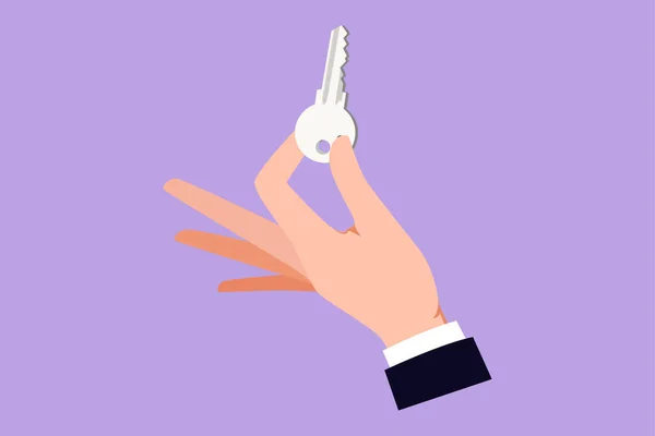 Character Flat Drawing Stylized Hand Holding Modern Key Unlock Door — Stock Vector