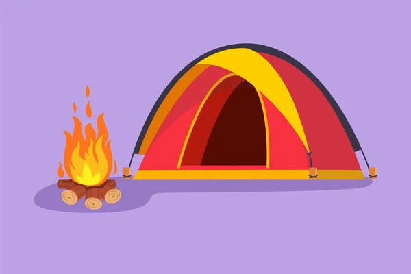 Caractère Plat Dessin Aventure Familiale Camping Scène Soir Tente Nature — Image vectorielle