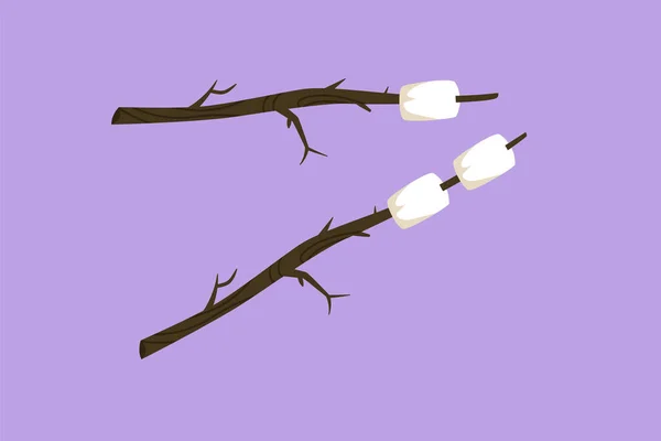 Cartoon Flat Style Drawing Roasting Marshmallow Bonfire Night Campfire Stick — Stock Vector