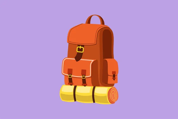 Personaje Plano Dibujo Camping Mochila Para Senderismo Trekking Vacaciones Viajes — Vector de stock