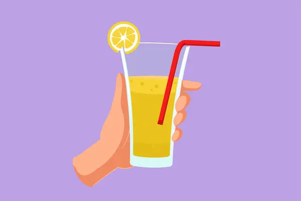 Cartoon Flache Zeichnung Limonade Serviert Mit Eiswürfeln Hand Hält Erfrischendes — Stockvektor