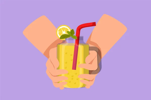 Grafik Flache Zeichnung Hände Halten Erfrischende Detox Limonade Getränk Mit — Stockvektor