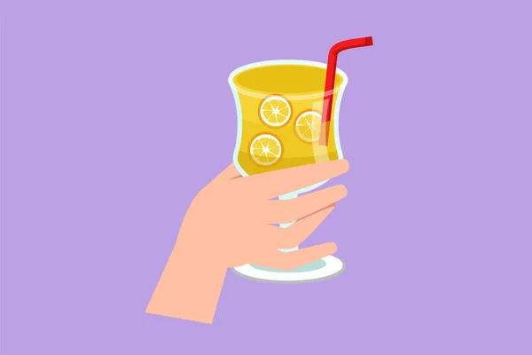 Charakter Flache Zeichnung Hand Hält Glas Mit Zitronensaft Süßes Getränk — Stockvektor