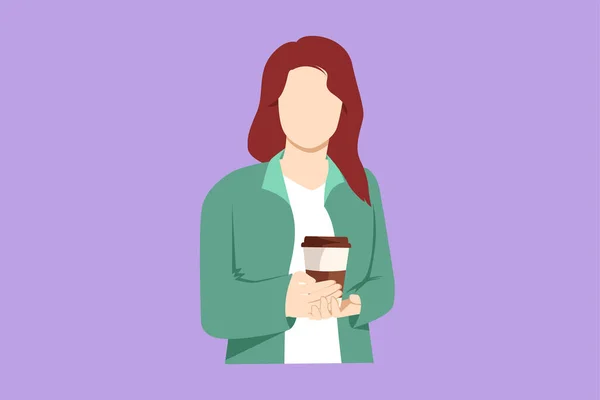 Charakter Flache Zeichnung Kellnerin Hält Und Serviert Pappbecher Heißen Kaffee — Stockvektor
