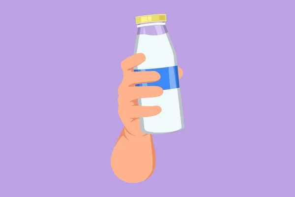 건강한 제품을 포장하는 유리에 신선한 우유를 인간의 그리는 그래픽 디자인 — 스톡 벡터