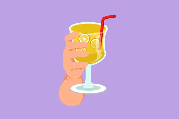 Cartoon Flache Zeichnung Hand Hält Glas Mit Limonade Fruchtsaft Getränk — Stockvektor