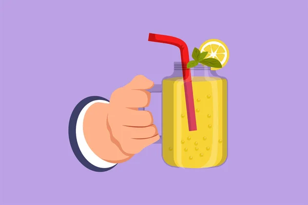 Desenho Plano Caráter Estilizado Mão Humana Segurar Refrescante Bebida Limonada — Vetor de Stock
