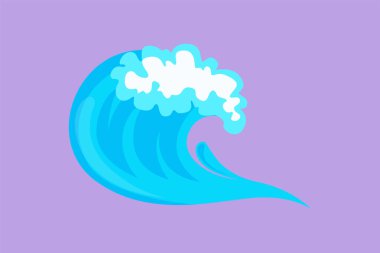 Çizgi film düz stil su sıçratıyor dalgalar dönüyor izole edilmiş dalgalar mavi kıvılcımlar kırılıyor. Dalga kıvrımlı şekilleri logo, simge, şablon, sembol, mavi arkaplanda izole. Grafik tasarım vektör çizimi